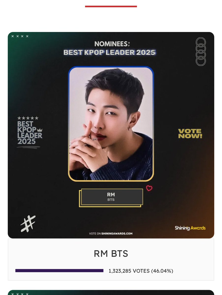 bfokfgvdk's tweet photo. Please Guys keep vote for RM 🙏
at Best K-Pop Leader 2025
🔗
https://t.co/R7F6LQL0x4…
#RM #BTS #BestKpopLeader2025 #VoteForRM #NAMJOON #방탄소년단RM https://t.co/JLwNFvN5mS