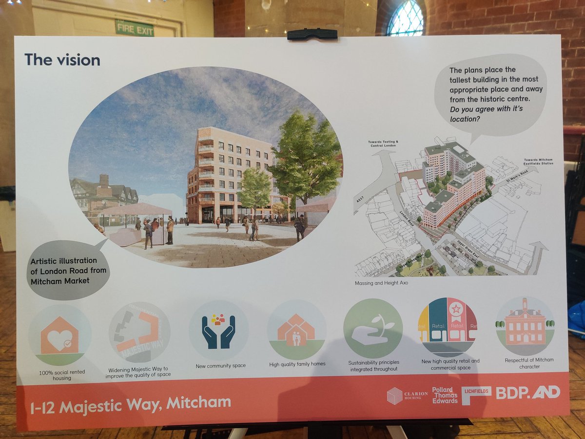 The only image showing the full height of what <a href="/Clarion_Group/">Clarion Housing Group</a> wants to put at the heart of #MitchamVillage on Majestic Way is a small insert, viewed from above on a larger board. The ground level image on that board is half the height and much less wide than the tallest block.