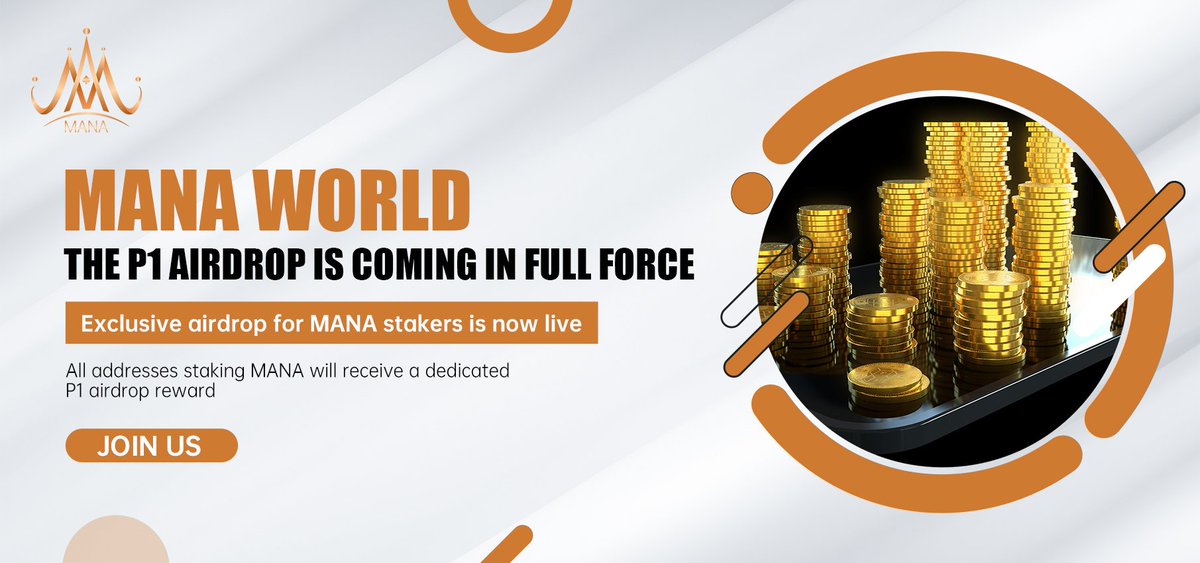 🌐 MANA WORLD
🚀 The P1 airdrop is coming in full force
👊 Exclusive airdrop for MANA stakers is now live
🔥 All addresses staking MANA will receive a dedicated P1 airdrop reward
