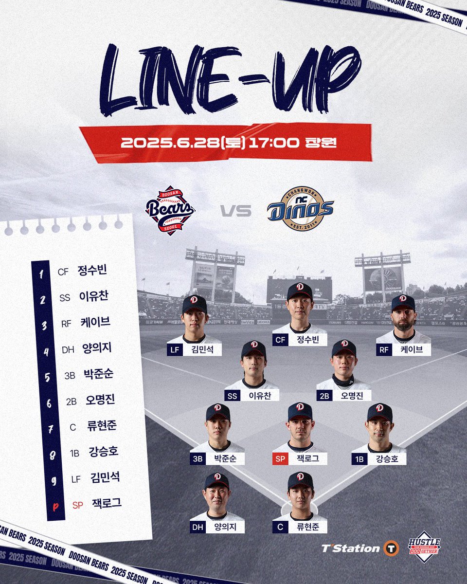 &lt;vs NC 다이노스 정규시즌 라인업&gt;

오후 5시부터 창원 NC파크에서 열리는
NC 다이노스와의 경기 라인업입니다.

📺 SPOTV

#두산베어스 #doosanbears #KBO리그 #정규시즌 
#두산베어스라인업 #라인업 #아디다스 #adidas