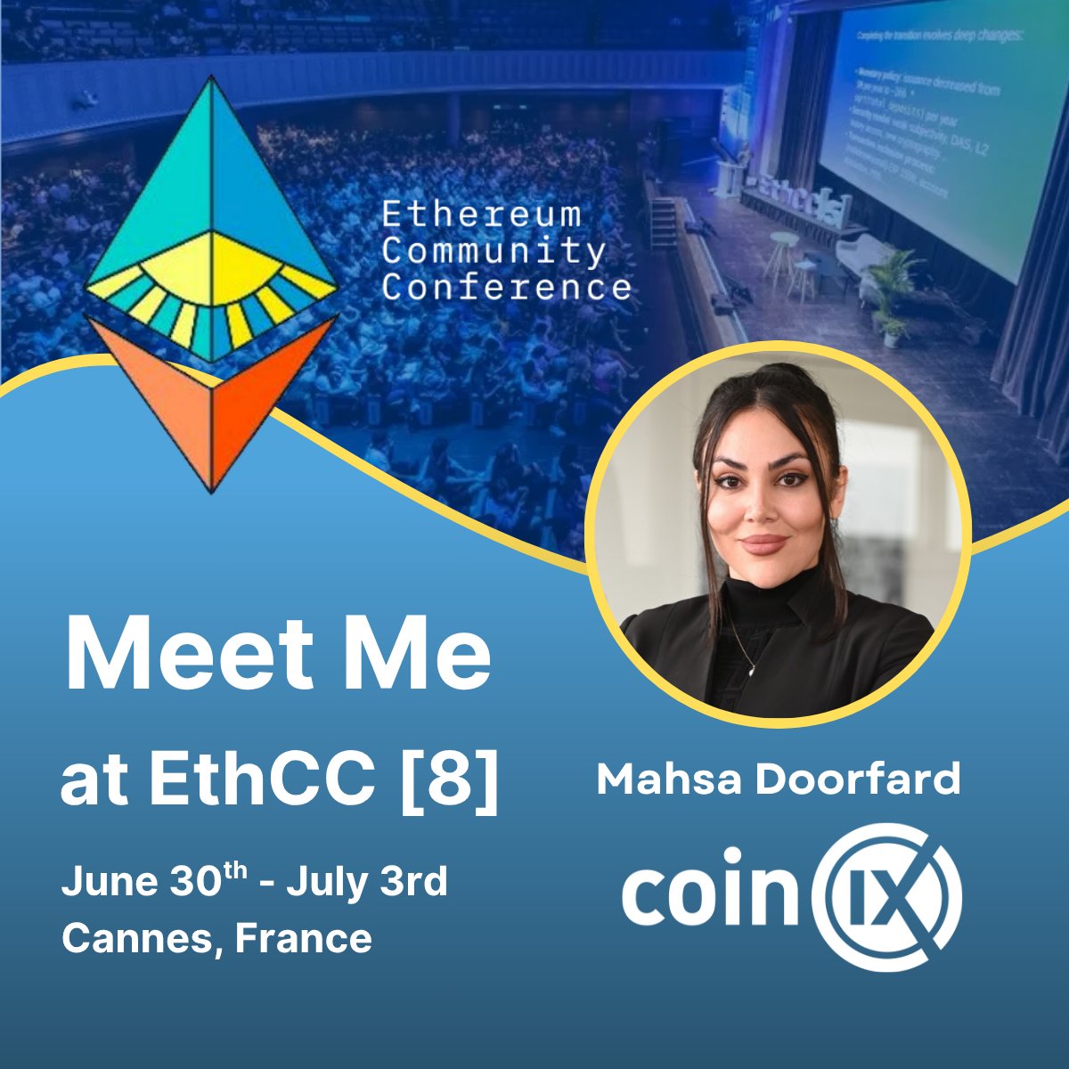 mdoorfard's tweet image. Excited to share that I’ll be attending @EthCC [@ethereum Community Conference] &amp;amp; i will represent @coin_ix. 
Can’t wait to connect with builders &amp;amp; researchers pushing the boundaries of #Web3. If you’ll be there too, let’s meet up. See you in Cannes! 🇫🇷