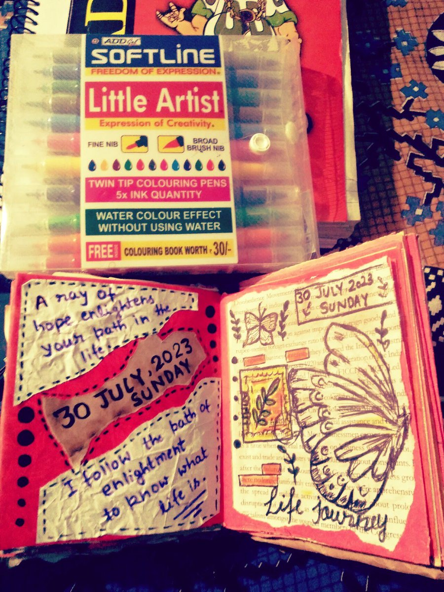skshy12's tweet image. ✨ A ray of hope, a splash of colour, and a path of enlightenment 🌈🦋
🗓️ 30 July 2023 — A day captured forever.
#LifeJourney #ArtJournaling #CreativeExpression #JournalArt #MixedMediaArt #VisualDiary #DailyInspiration #PenAndInk #ButterflyArt #MindfulArt #ArtTherapy