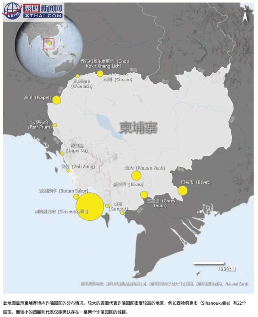 揭秘！柬埔寨53座“诈骗园区”坐标地点，疫情竟成电诈温床？国际社会愤怒声讨！

泰国新闻网XTHAI报道，柬埔寨境内的诈骗园区问题近日引发国际社会高度关注。一份名为《我是别人的财产》的调查报告曝光了柬埔寨至少存在53个诈骗园区，这些园区如同现代“奴隶工厂”，充斥着人口贩运、强迫劳动、酷刑虐待等严重人权侵犯行为。报告中详细记录了来自8个国家的58名幸存者的遭遇，其中不乏未成年人，他们被虚假招聘骗入园区，或通过偷渡进入，沦为“杀猪盘”式诈骗的工具，一旦业绩不达标或试图逃跑，就会遭受“小黑屋”关押或电击棒惩罚，甚至有人被逼跳楼。

⚡️ 原文速览：点击跳转 (https://t.co/z1XlA8GIy9)