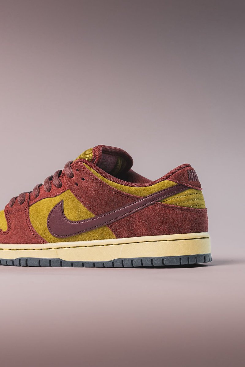 The Nike SB Dunk Low Pro in Dark Team Red and Olive Flak pairs suede textures with a muted fall palette. Zoom Air cushioning and a padded collar deliver comfort and support, finished with a durable rubber outsole.

Launch Details
•Tuesday, July 1st FCFS
•In-store: 11AM EST