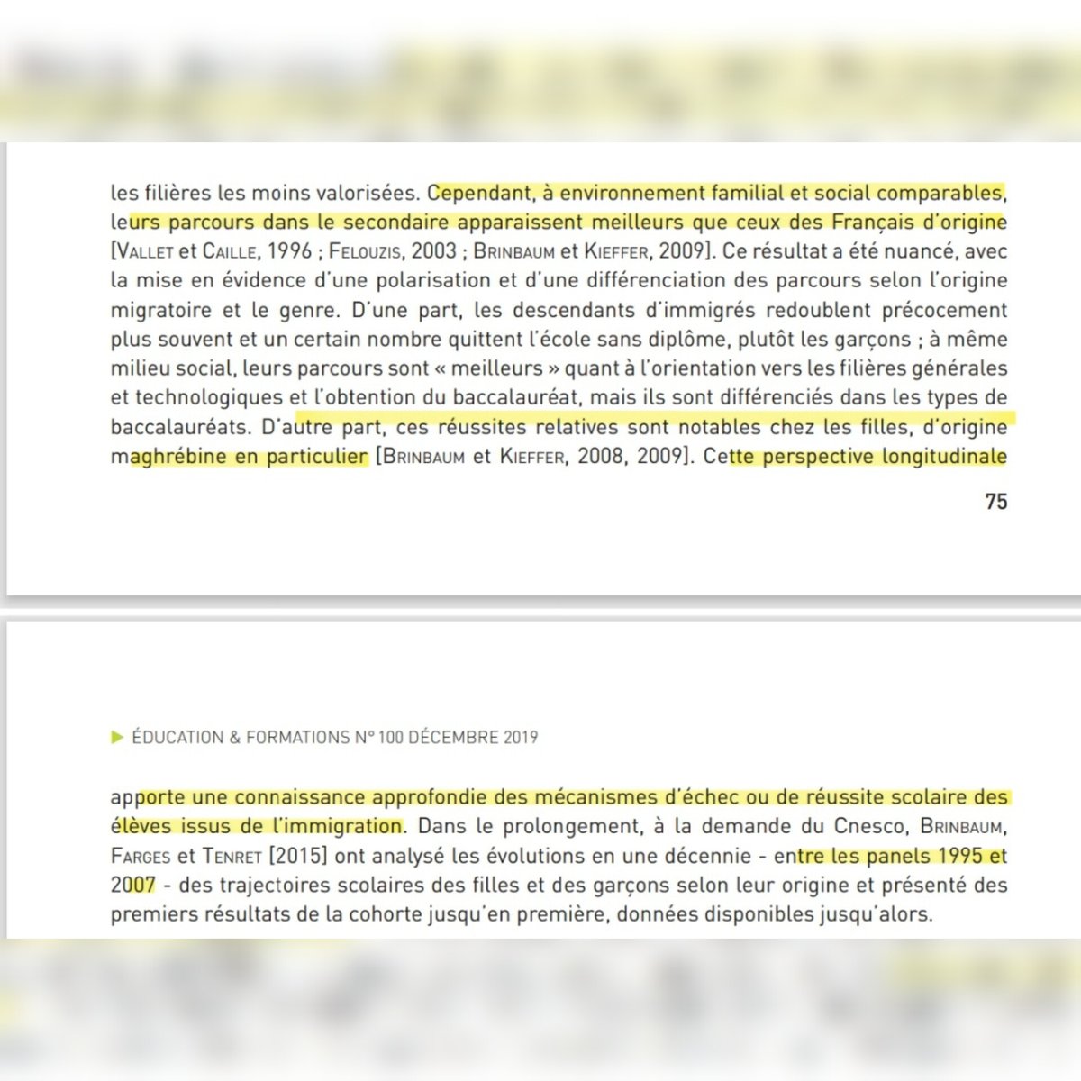 Tajmaat_Service's tweet image. Rebonjour Céline,

Une fois de plus, vous illustrez parfaitement votre malhonnêteté intellectuelle.

L’extrait que vous publiez provient d’un échantillon de 2007, issu d’une étude sur les inégalités scolaires. [1]

En tronquant le graphique, on peut évidemment faire dire ce que…