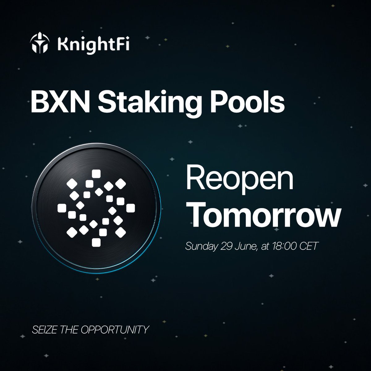 🚀 Missed the first wave? You’ve got one more shot.

BXN <a href="/blackfort/">BlackFort</a> Staking Pools reopen tomorrow at 18:00 CET on KnightFi.

The flexible pool maxed out in minutes, flexible and fixed terms are already 100%+ spoken for, and TVL smashed $1.5 M on day one. Load up on BXN now, set