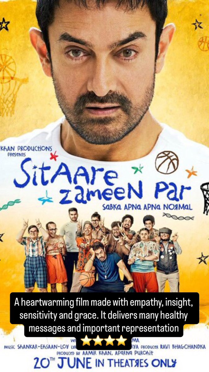 #SitareZameenPar A heartwarming film made with empathy, insight, sensitivity and grace. It delivers many healthy messages and important representation
⭐️⭐️⭐️⭐️ #AamirKhan