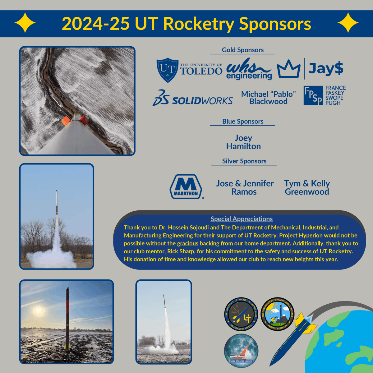 utrocketry's tweet photo. Thank you to all of our supporters of UT Rocketry and Project Hyperion!🚀 https://t.co/7ZAWRImW7q