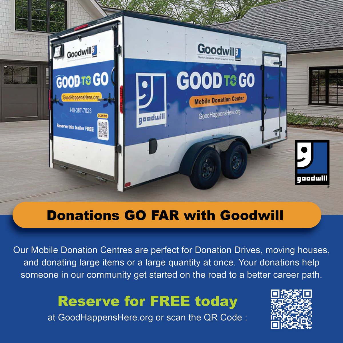 MarionGoodwill's tweet image. 📦 Declutter without leaving home! Goodwill’s Mobile Donation Center comes to you—free for 3–4 days. You fill it, we pick it up. Support local programs &amp;amp; change lives 
👉 goodhappenshere.org
#DeclutterForGood #DonateStuffCreateJobs #GoodHappensHere