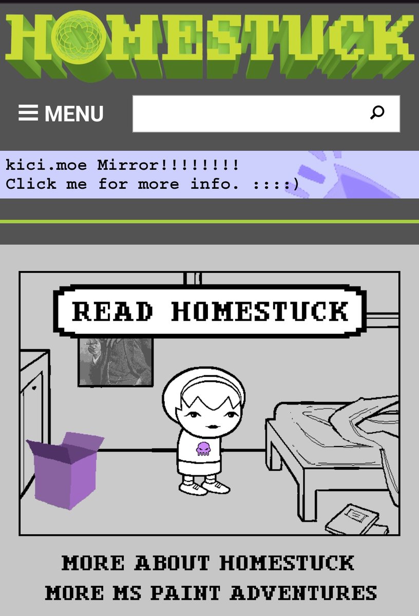 Cuneyt_S_Sevi's tweet image. Currently, the official VIZ site for Homestuck and other MSPAs is unusable.
If you're interested in reading Homestuck and/or other MSPAs use any of these
homestuck.github.io
homestuck.kici.moe/mirror
mspa.chadthundercock.com