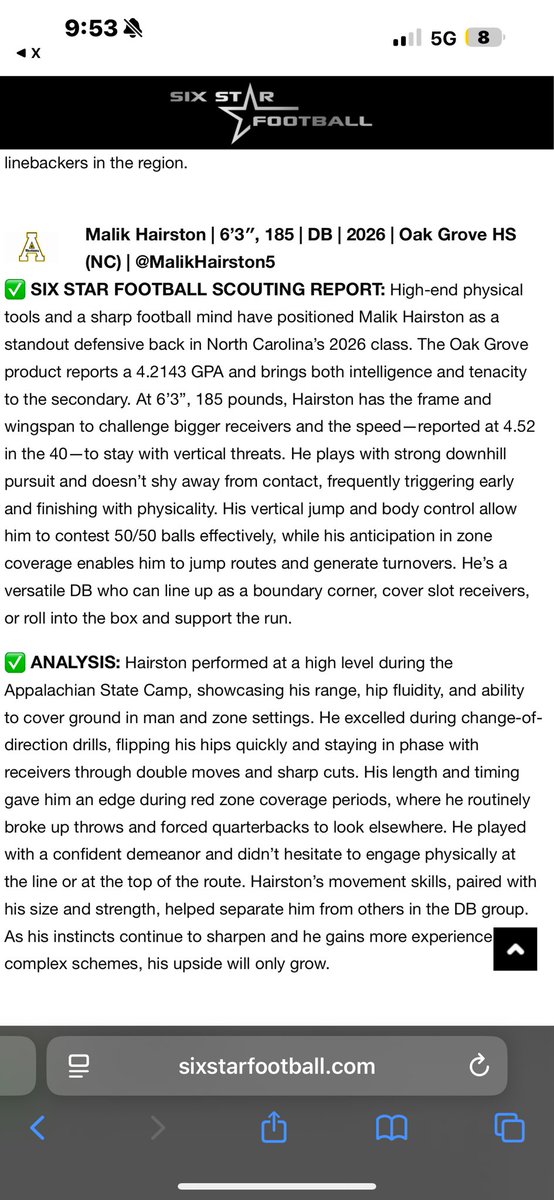 Malik Hairston (@malikhairston5) on Twitter photo Appreciate the mention in the article <a href="/sixstarfootball/">Six Star Football | PLUS+</a> the analysis is greatly appreciated!! Looking forward to a big senior season with <a href="/OakGroveGrizzFB/">Oak Grove Football</a> <a href="/CoachCreason66/">Rob Creason</a> !! Appreciate the mention in the article <a href="/sixstarfootball/">Six Star Football | PLUS+</a> the analysis is greatly appreciated!! Looking forward to a big senior season with <a href="/OakGroveGrizzFB/">Oak Grove Football</a> <a href="/CoachCreason66/">Rob Creason</a> !!