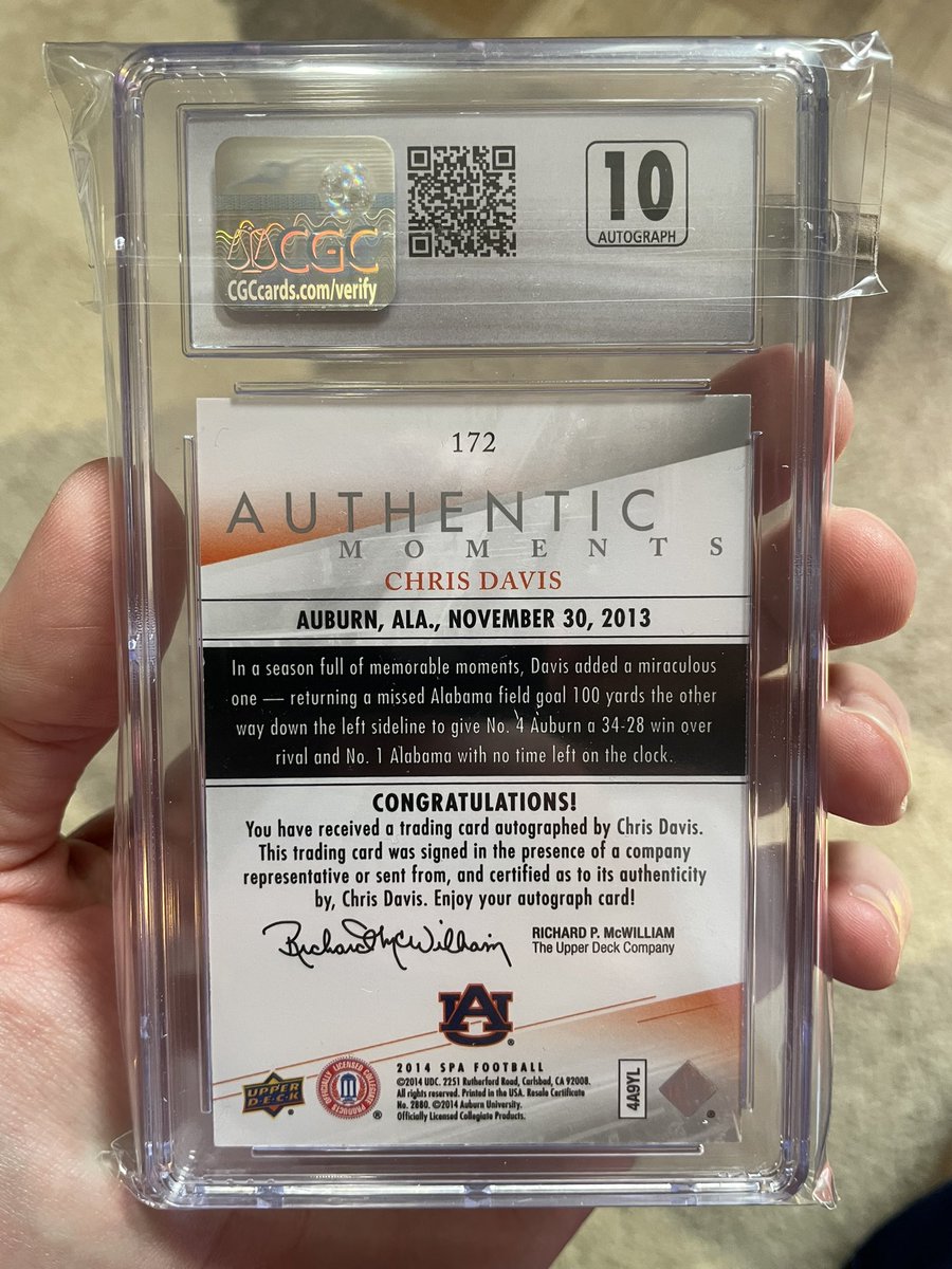 clrshonuff's tweet photo. June is my birthday month, so I'm going to post a card a day of some of my favorites in my collection.
Here is the card for June 28th, 2025. #ShonuffCards
2014 UD SP Authentic Moments Chris Davis auto graded CGC 9.5 with a 10 auto. Thanks @hawkeye_anf for the #RAK! π #Kick6 https://t.co/64fQcar9kI