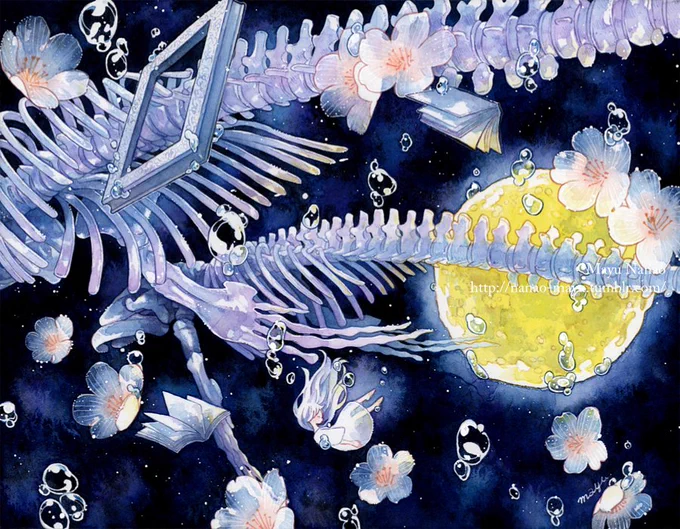 #アナログイラスト見たかったら私をフォローすると良いです 夜や海が好きならよりおすすめ アクリル多め、たまに透明水彩 #nanao_mayu