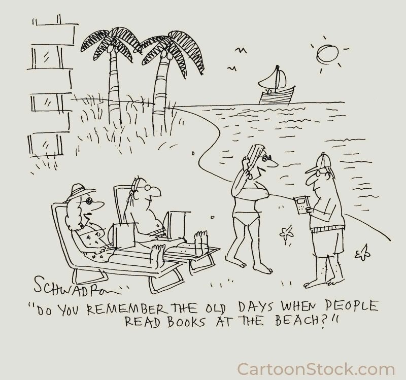 Levenger's tweet image. The beach called. It misses the books.
#SaturdayCartoon #ScreenFatigue #BookLoversUnite
