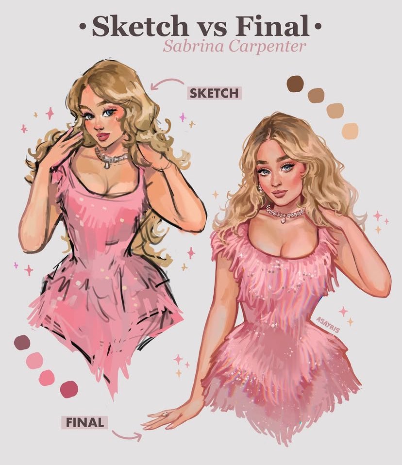 asayris_art's tweet image. Sabrina Carpenter 🩷 Sketch vs Final