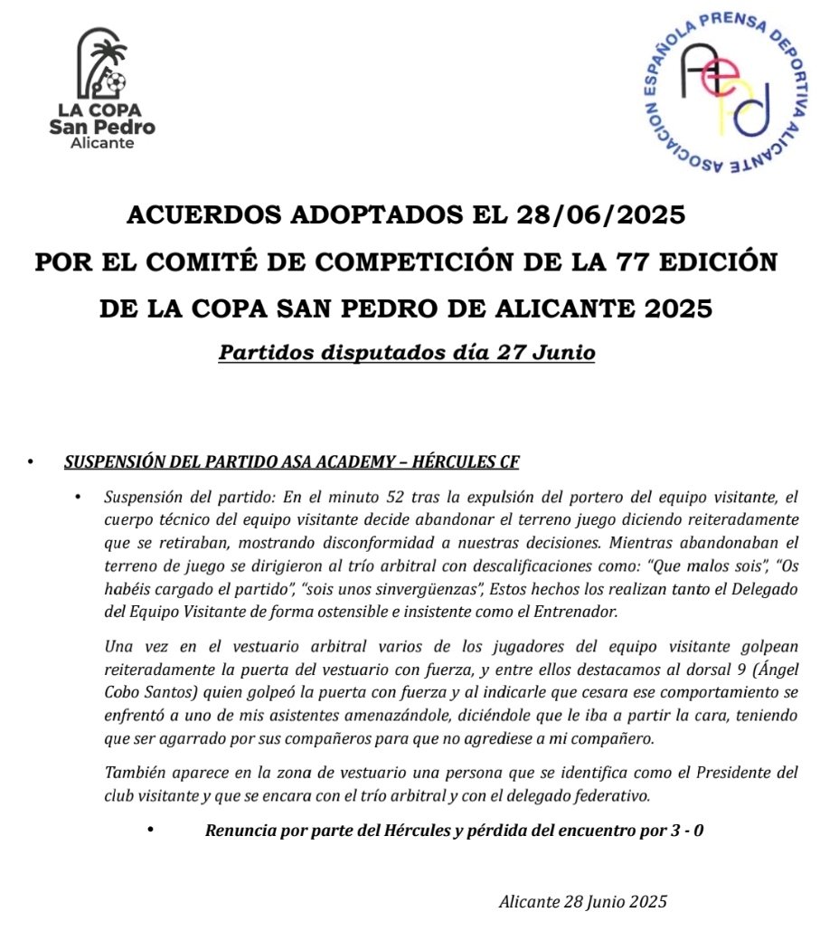 El <a href="/cfhercules/">Hércules CF 💙🤍💯</a> dice adiós a la 77 edición de la copa San Pedro..... pero con polemica.
