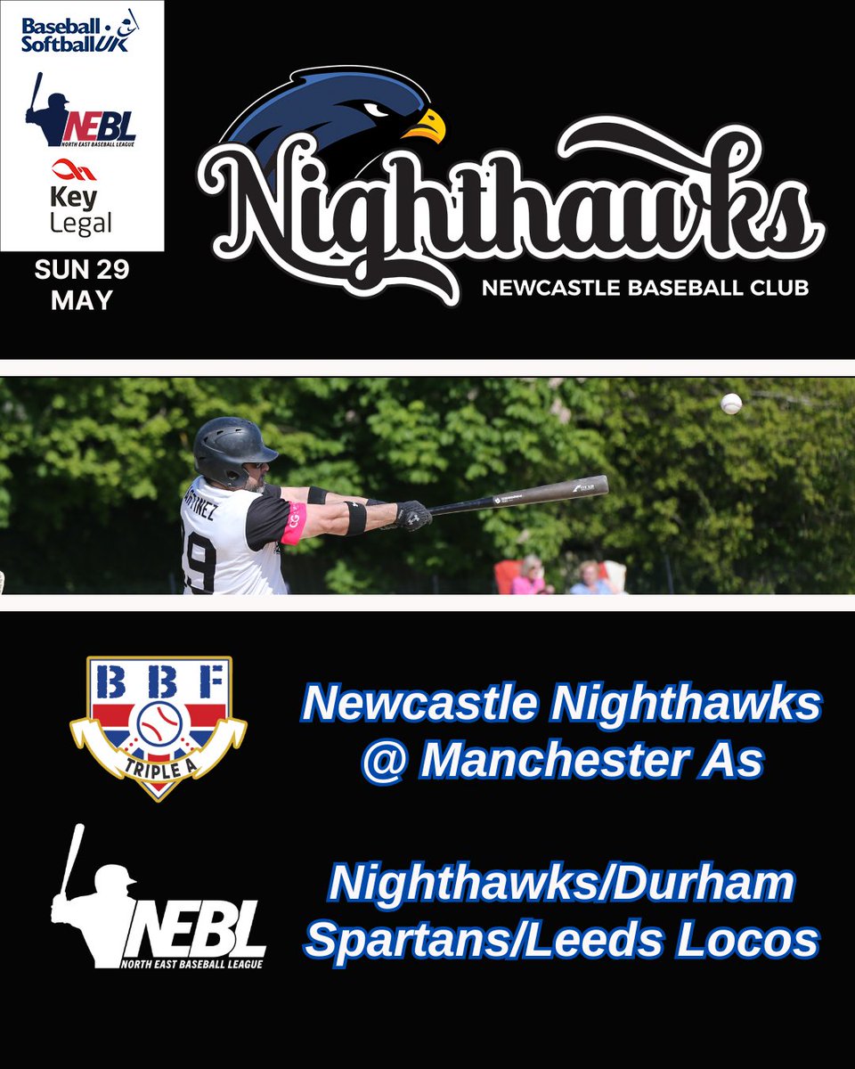 It's a big weekend for the Nighthawks as both our teams hit the road.

First the AAA team play the Manchester As at Wythenshawe Park

Meanwhile, our development team are in Staindrop, the home of the @countydurhamspartans to face them and @leedslocos 2.

#BBF #BaseballUK