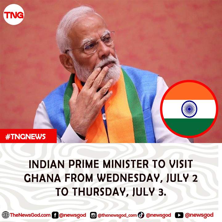 TheNewsGodtweet's tweet image. Indian Prime Minister is set to visit Ghana from Wednesday, July 2 to Thursday, July 3, 2025. The visit aims to strengthen diplomatic and economic ties between both nations.

#IndiaGhanaRelations #Diplomacy #TradeAndDevelopment #TheNewsGod
