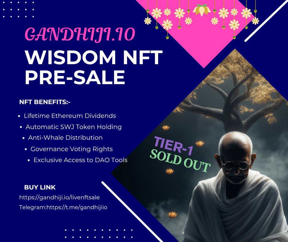 🚀 Join the Revolution – Gandhiji NFTs LIVE! 🚀
💎 Only 501 Ever Minted – Own rare NFTs that offer Lifetime ETH Dividends!
🌟 Why Gandhiji NFT?
Decentralized, Unique &amp; Future-Ready
🔥Don’t Miss Out!
👉 gandhiji.io/livenftsale
<a href="/gandhijiio2018/">Gandhiji.io</a> <a href="/cryptianoC1/">CryptianoCoinaldo</a> 
#WisdomNFT #GandhijiNFT