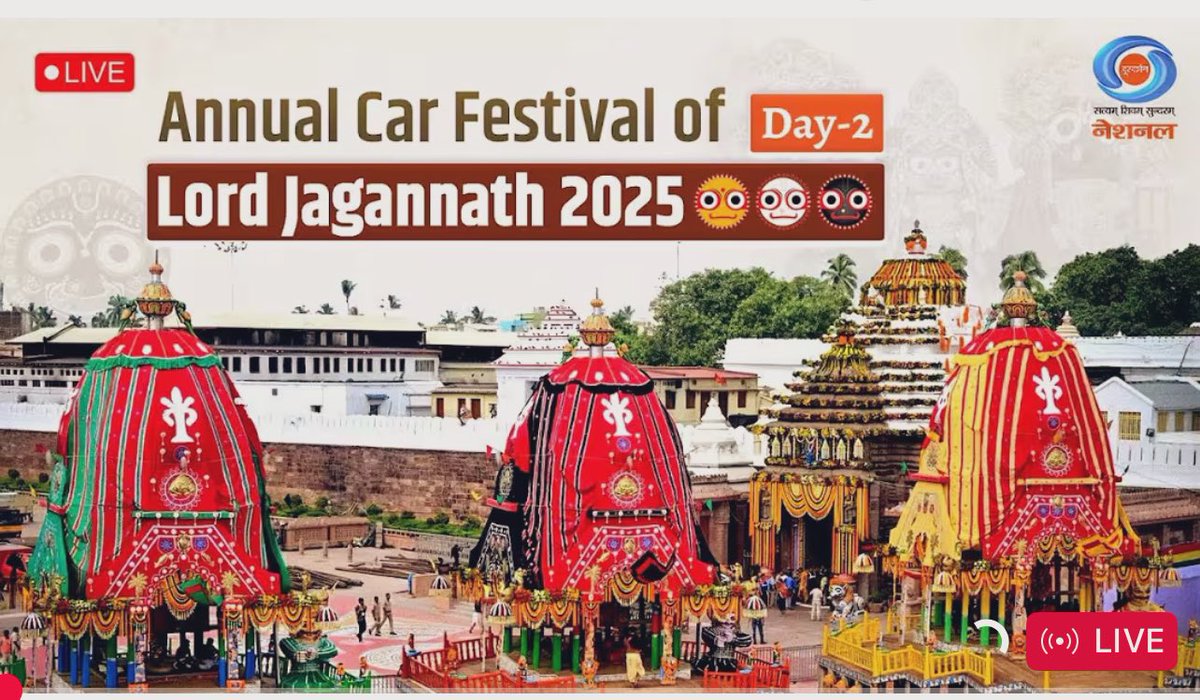 manas_muduli's tweet photo. Dear @DDNational,

It’s Ratha Jatra, not Car Festival. No cars are involved here. Let’s use the original festival names, not colonial terms.

Hope this is corrected from next year.

For your kind attention: @AshwiniVaishnaw @MIB_India @PMOIndia https://t.co/szRLZSs8JK