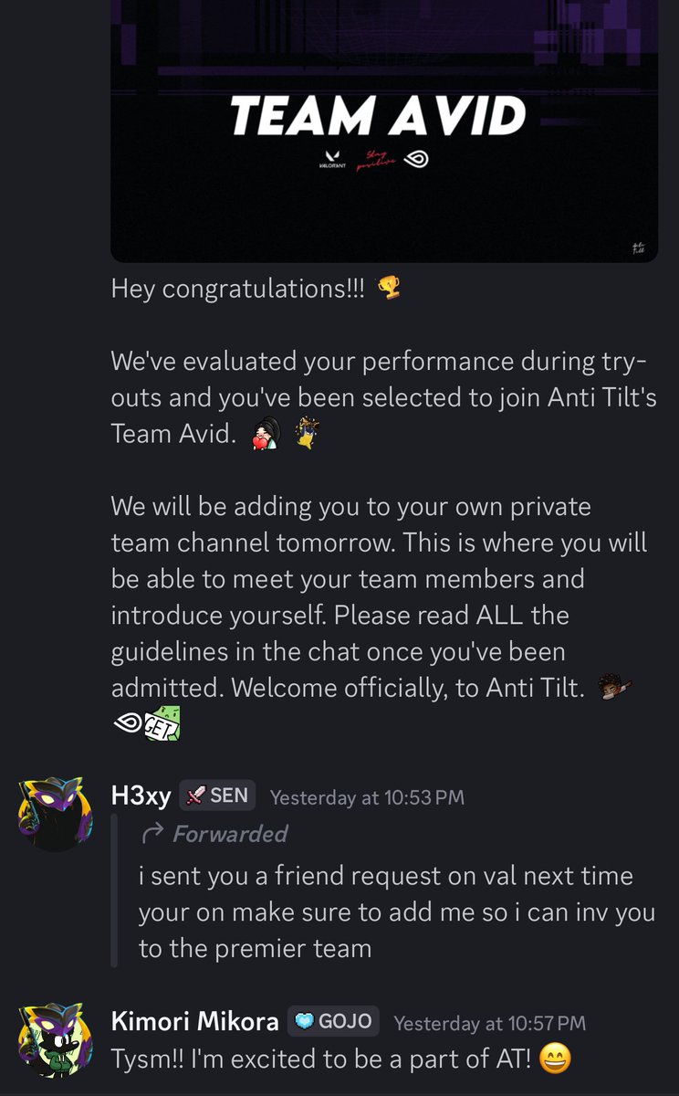 Thank you <a href="/AntiTiltGG/">Anti Tilt</a> for accepting me after tryouts! I’m glad to be a part of a real Esports org, even if it’s currently just for Premier. 😊