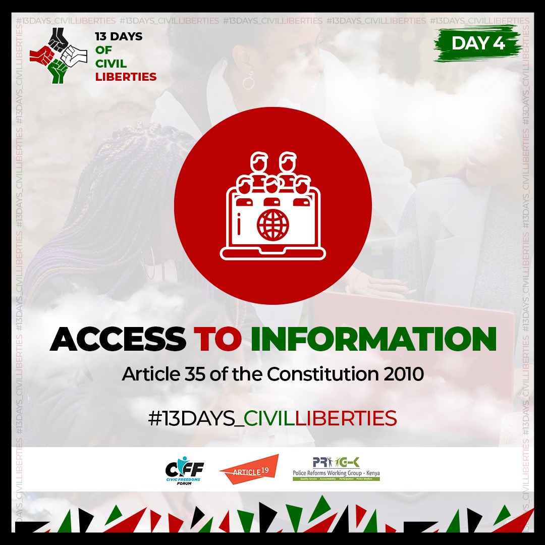 ReformsGroup's tweet image. Article 35 of the Constitution of Kenya guarantees the right to access information held by the State. Transparency is not a favour, it’s a constitutional right. #RightToProtest #13Days_CivilLiberties #FreedomofExpression #EndPoliceBrutalityKE