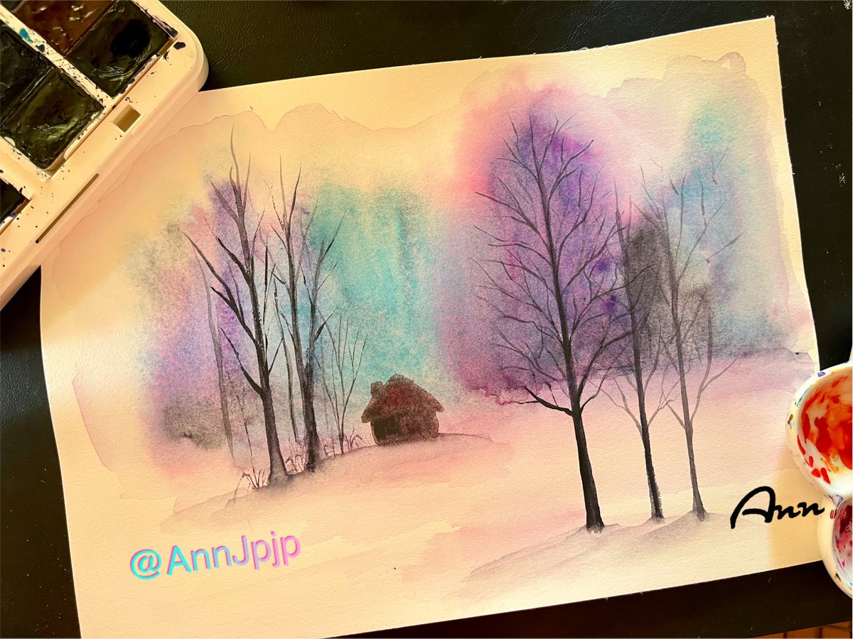 a small house and quiet trees, capturing the calm beauty of a season different from today. Hope it brings you a moment of peace. ❄️🏠

#drawings #watercolor 
#絵描きさんと繫がりたい 
#Artist #ArtistOnX 
#artworks #Watercolor
 #drawing 
#イラスト #透明水彩
#watercolorart
