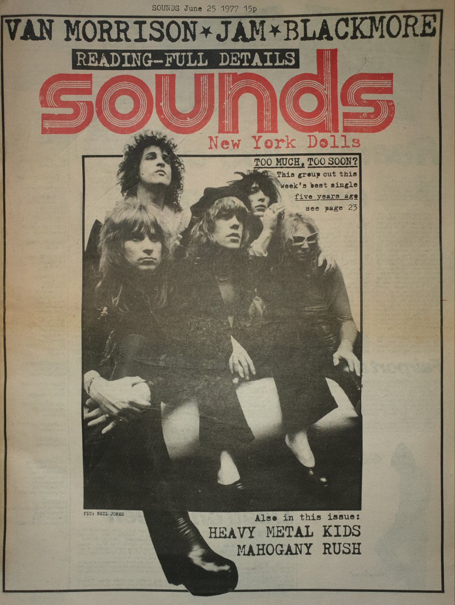 Sounds Front Cover 25th, June 1977 featuring The New York Dolls, Pic by Neil Jones.