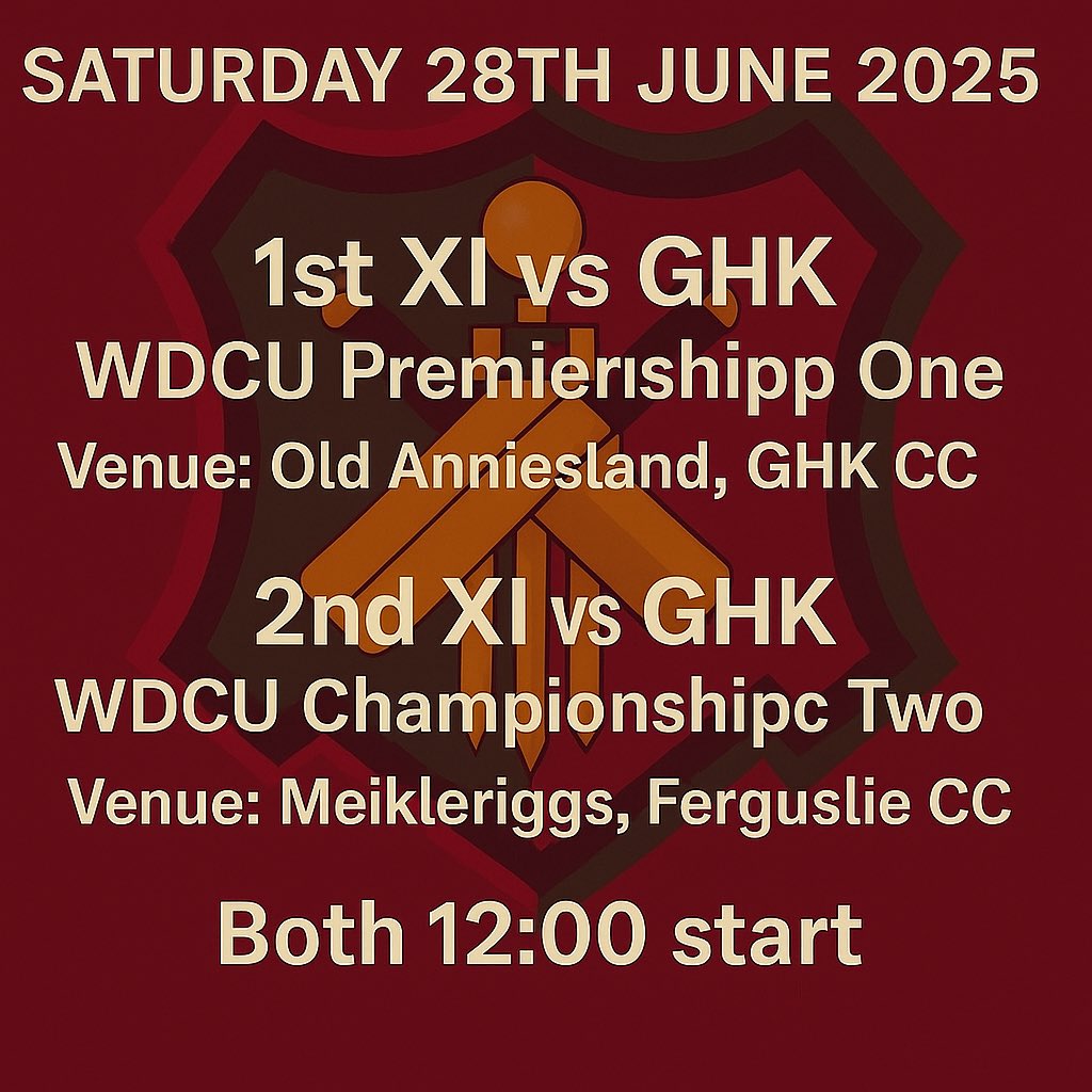 M8DrivingFerguslie CC (@fergusliecc) on Twitter photo GAME DAY!
π 1st XI vs <a href="/ghkcricketclub/">GHK Cricket Club</a>
π WDCU Premiership One
π Old Anniesland
π 12:00
π₯ wdculive.com/match/137111-7β¦
π 2nd XI vs <a href="/ghkcricketclub/">GHK Cricket Club</a>
π WDCU Championship Two
π Meikleriggs
π 12:00
π₯ wdculive.com/match/137111-7β¦ GAME DAY!
π 1st XI vs <a href="/ghkcricketclub/">GHK Cricket Club</a>
π WDCU Premiership One
π Old Anniesland
π 12:00
π₯ wdculive.com/match/137111-7β¦
π 2nd XI vs <a href="/ghkcricketclub/">GHK Cricket Club</a>
π WDCU Championship Two
π Meikleriggs
π 12:00
π₯ wdculive.com/match/137111-7β¦