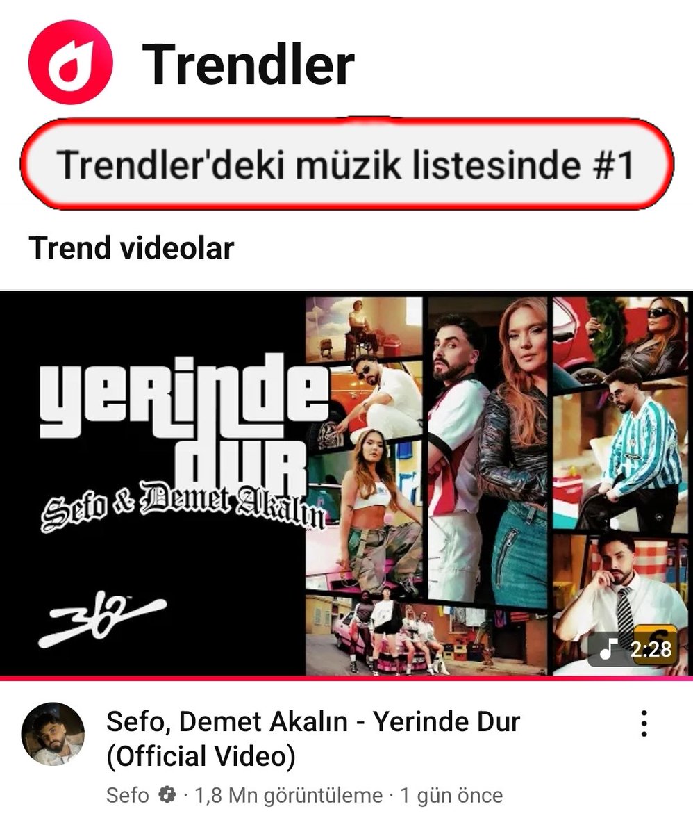 Demet Akalın ve Sefo'nun yeni şarkısı "Yerinde Dur" YouTube Trendler'deki müzik listesinde #1 numara!