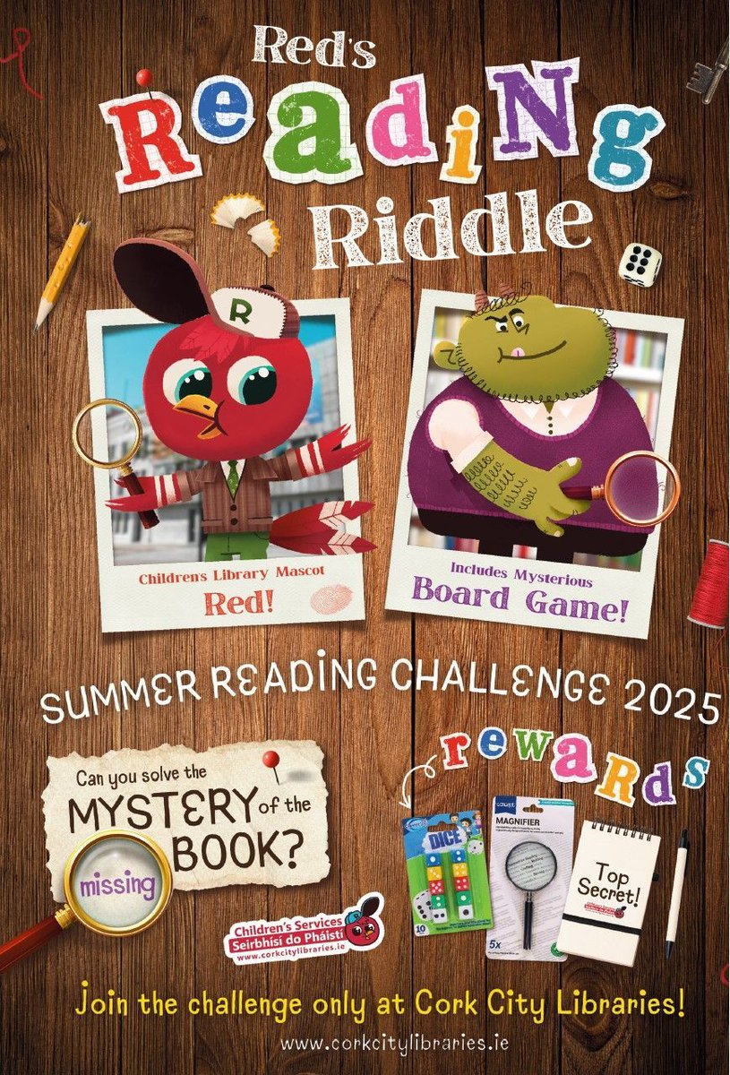 Cork City Libraries (@corkcitylibrary) on Twitter photo Can you solve the mystery of the missing book?
Join the Summer Reading Challenge and help solve Red's Reading Riddle. Pop into your local library to register and start your very own reading adventure and earn rewards along the way. 
#CorkCityLibraries #SummerReadingChallenge Can you solve the mystery of the missing book?
Join the Summer Reading Challenge and help solve Red's Reading Riddle. Pop into your local library to register and start your very own reading adventure and earn rewards along the way. 
#CorkCityLibraries #SummerReadingChallenge