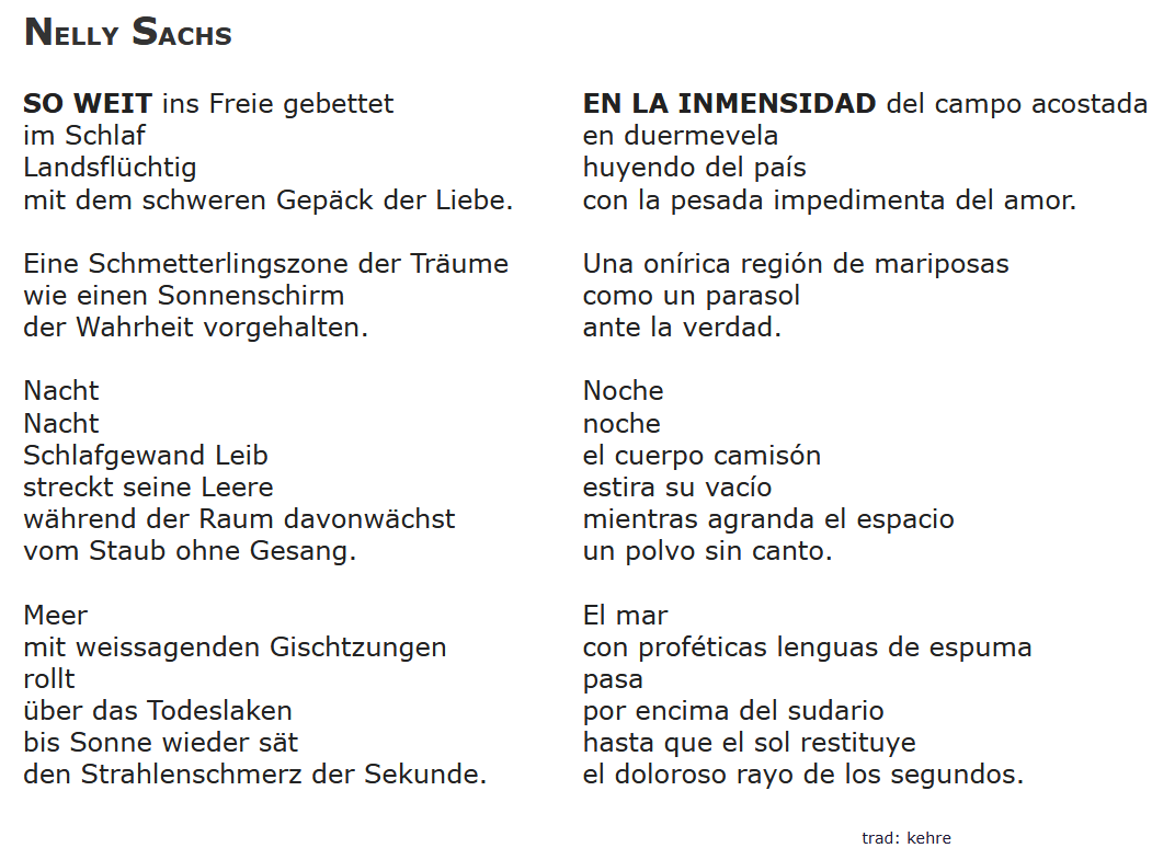 ElMorandi2's tweet image. NELLY SACHS - EN LA INMENSIDAD
#unalocarepúblicaalterada
huyendo del país/ con la pesada impedimenta del amor.