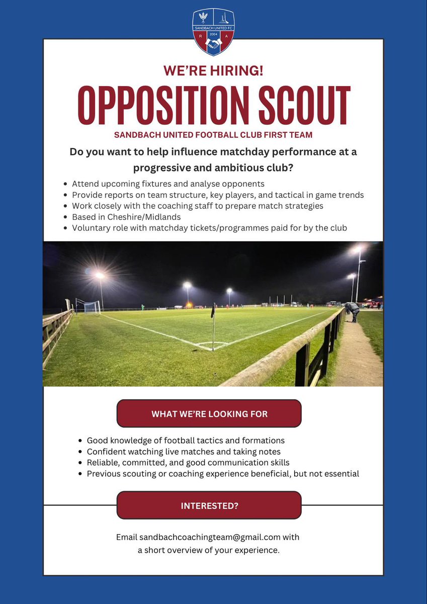 SandbachFC_1st's tweet photo. Is this the role for you! https://t.co/TlIYJfYYrd