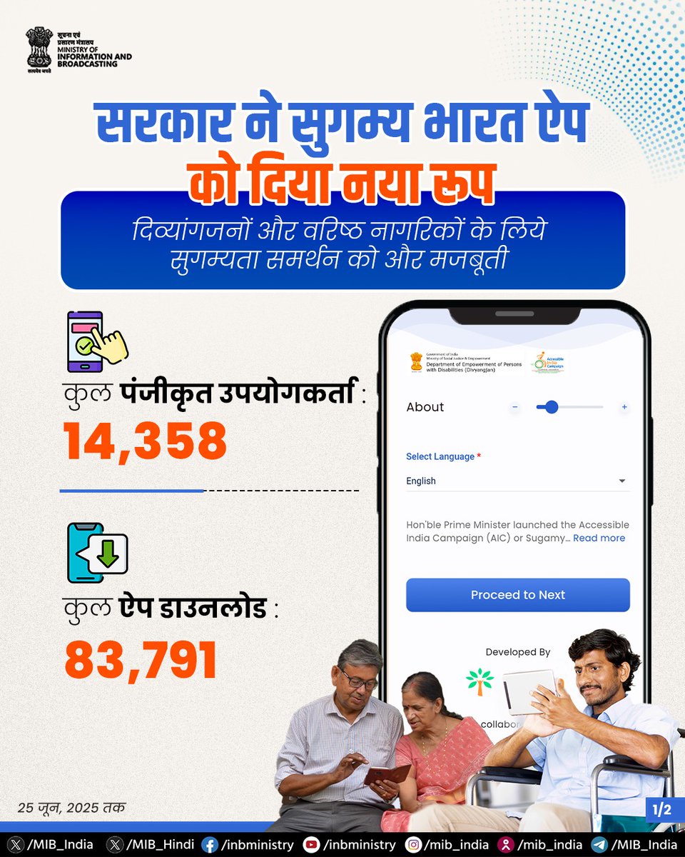 MIB_Hindi's tweet image. सुगम्य भारत ऐप भारत सरकार की एक प्रमुख पहल है। इसे दिव्यांगजन एवं बुजुर्ग नागरिकों के लिये अधिक सुगम्य, उपयोगकर्ता-अनुकूल और प्रभावशाली अनुभव प्रदान करने के लिये नया रूप दिया गया है।

#SugamyaBharat #SugamyaBharatApp #AccessibilityForAll