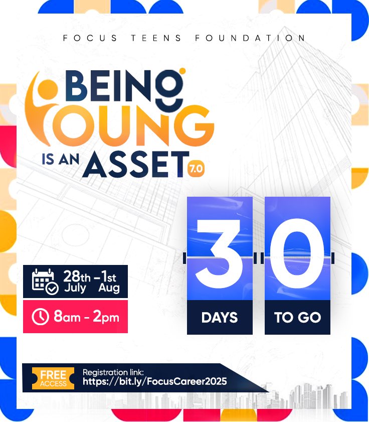 Countdown has begun: 30 days to go until our Teenage and Youth Career Summer Conference, “Being Young is an Asset”. The excitement is real💃🏽

30 days left! Let the countdown to the Conference begin.

Just 30 days standing between us and an unforgettable experience!