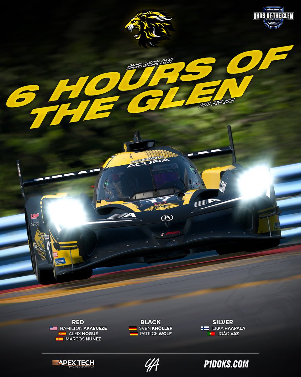 fiercelyforward's tweet image. The Glen starts today!

Here are our drivers for the @iRacing Glen 6H Special Event!
Good luck to all our drivers and our competitors! 

Sponsors 👥
@p1doks 
ApexTech Racing Supplies

Photographer 📸
@SimPhotosYA 

Graphics
Brandon Blakesley 

#iracing #iracingofficial…