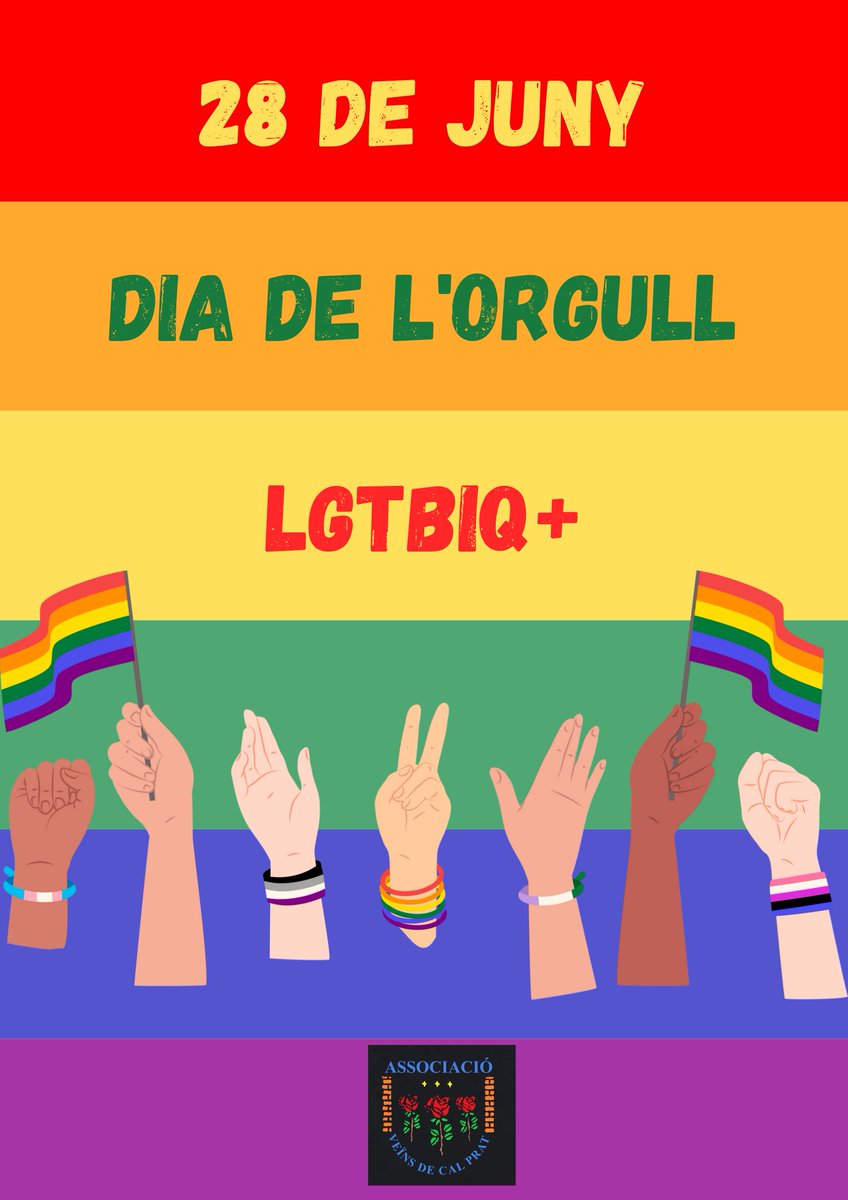 Associacioveins's tweet image. 28 DE JUNY, DIA INTERNACIONAL DE L'ORGULL LGTBIQ+ 🔴🟠🟡🟢🔵🟣