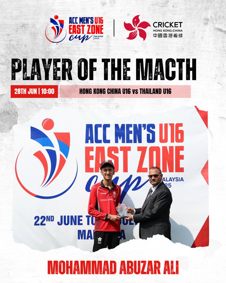 🏏 Three in a row! 🚀 Our U16 stars blaze through the competition, securing another dominant win in the ACC Men’s U16 East Zone Cup. Brilliant all-round performance!  👏👏👏

Player of the match: Mohammad Abuzar Ali

The next match against Maldives U16 will be played on 1st July