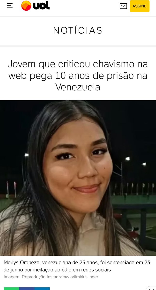 MarceloRoMonte's tweet photo. Merlys Oropeza, uma jovem venezuelana de 25 anos, foi presa e condenada a 10 anos de prisão por criticar o governo em redes sociais.
A “justificativa”? Ela teria feito “discurso de ódio” na internet.
“Discurso de ódio” significa criticar os poderosos do momento.
Por coincidência, adivinhem qual foi um dos critérios estabelecidos nesta semana pelo STF para censurar manifestações na internet?
“Discurso de ódio”. 🤡
A Venezuela é logo ali.
Ou seria logo AQUI? 🤔
(matérias de O Globo, UOL e Veja)