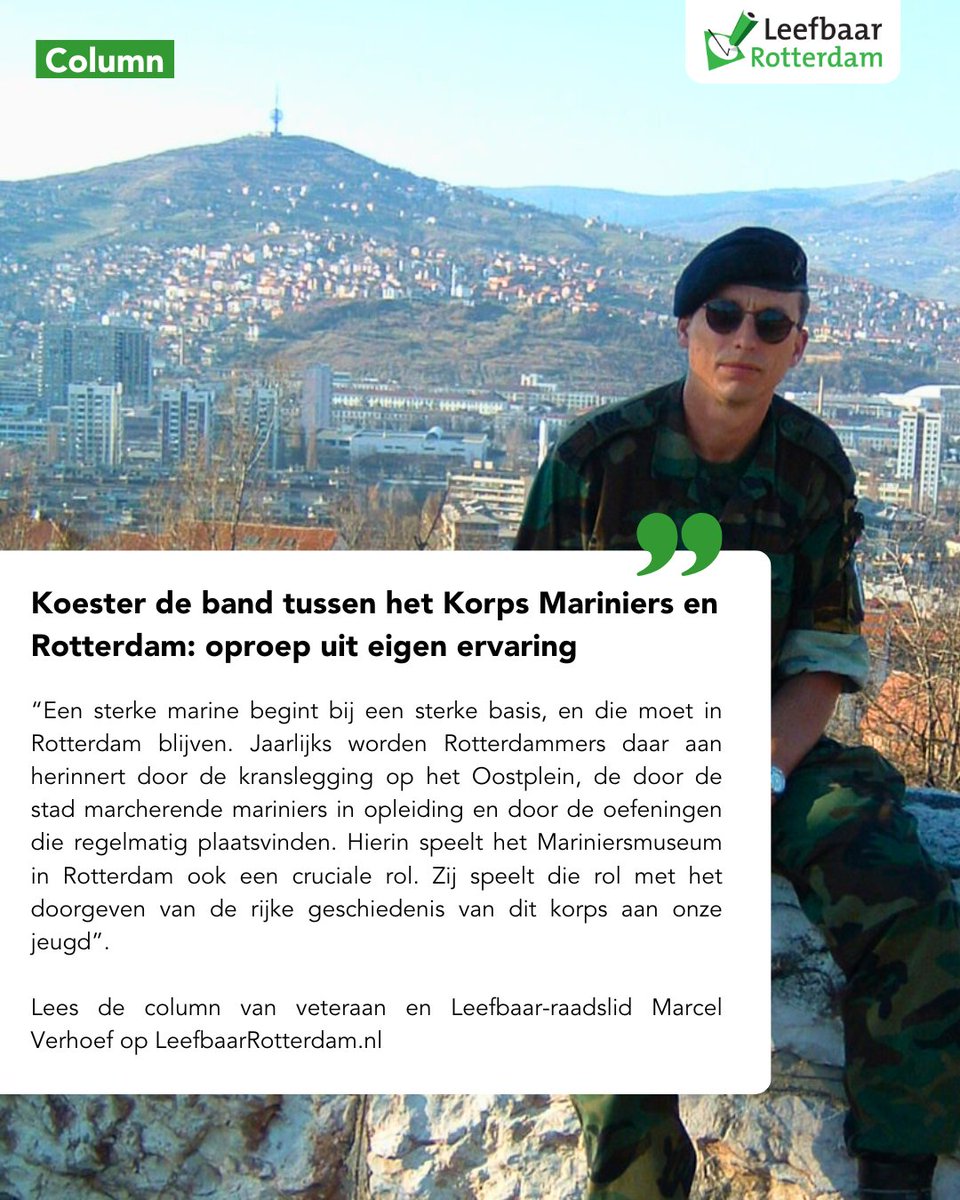 Het is vandaag Nationale Veteranendag. Veteraan en Leefbaar-raadslid Marcel Verhoef doet daarom de oproep: koester de band tussen het Korps Mariniers en Rotterdam.

Lees de column van Marcel ➡️ leefbaarrotterdam.nl/nieuws/column-…