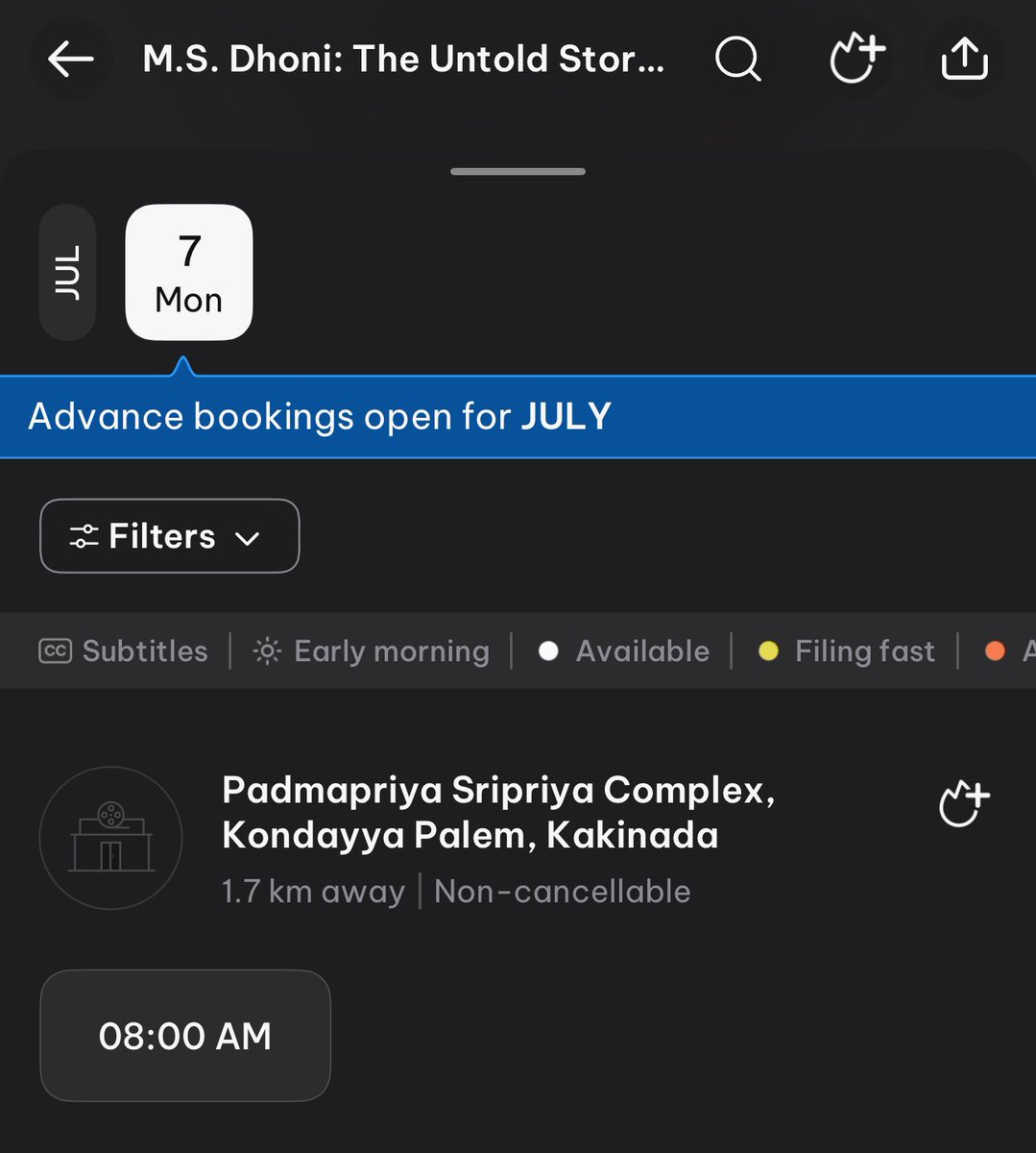 DayaArjun2's tweet image. Kakinada Bookings Opened 🎟️ 

#MSDhoniTheUntoldStory