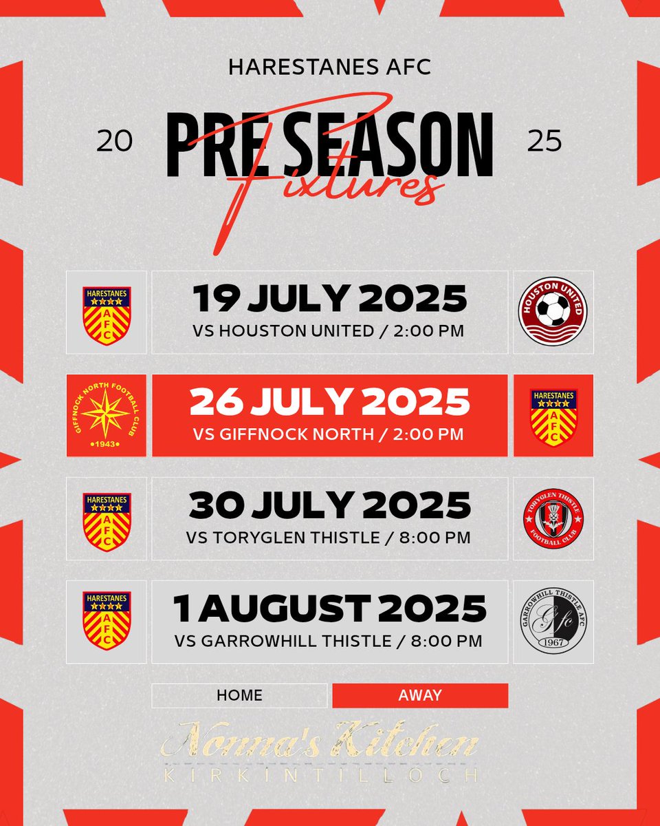 Harestanes Amateurs FC (@haresamateurs) on Twitter photo PRE SEASON 💪🐇⚽️!
A look at the clubs schedule as we prepare for season 25/26 🏆⚽️
<a href="/CaledonianAFA/">CaledonianLeague</a> <a href="/spafaofficial/">Scottish Premier AFA</a> <a href="/scotfootfixs/">Scottish Football Fixtures</a> <a href="/scottish_aff/">AmateurFixturesResultsSCO</a> <a href="/scottsas/">Scott Struthers</a> <a href="/L1veAtTheAmmys/">Live At The Ammys</a> PRE SEASON 💪🐇⚽️!
A look at the clubs schedule as we prepare for season 25/26 🏆⚽️
<a href="/CaledonianAFA/">CaledonianLeague</a> <a href="/spafaofficial/">Scottish Premier AFA</a> <a href="/scotfootfixs/">Scottish Football Fixtures</a> <a href="/scottish_aff/">AmateurFixturesResultsSCO</a> <a href="/scottsas/">Scott Struthers</a> <a href="/L1veAtTheAmmys/">Live At The Ammys</a>
