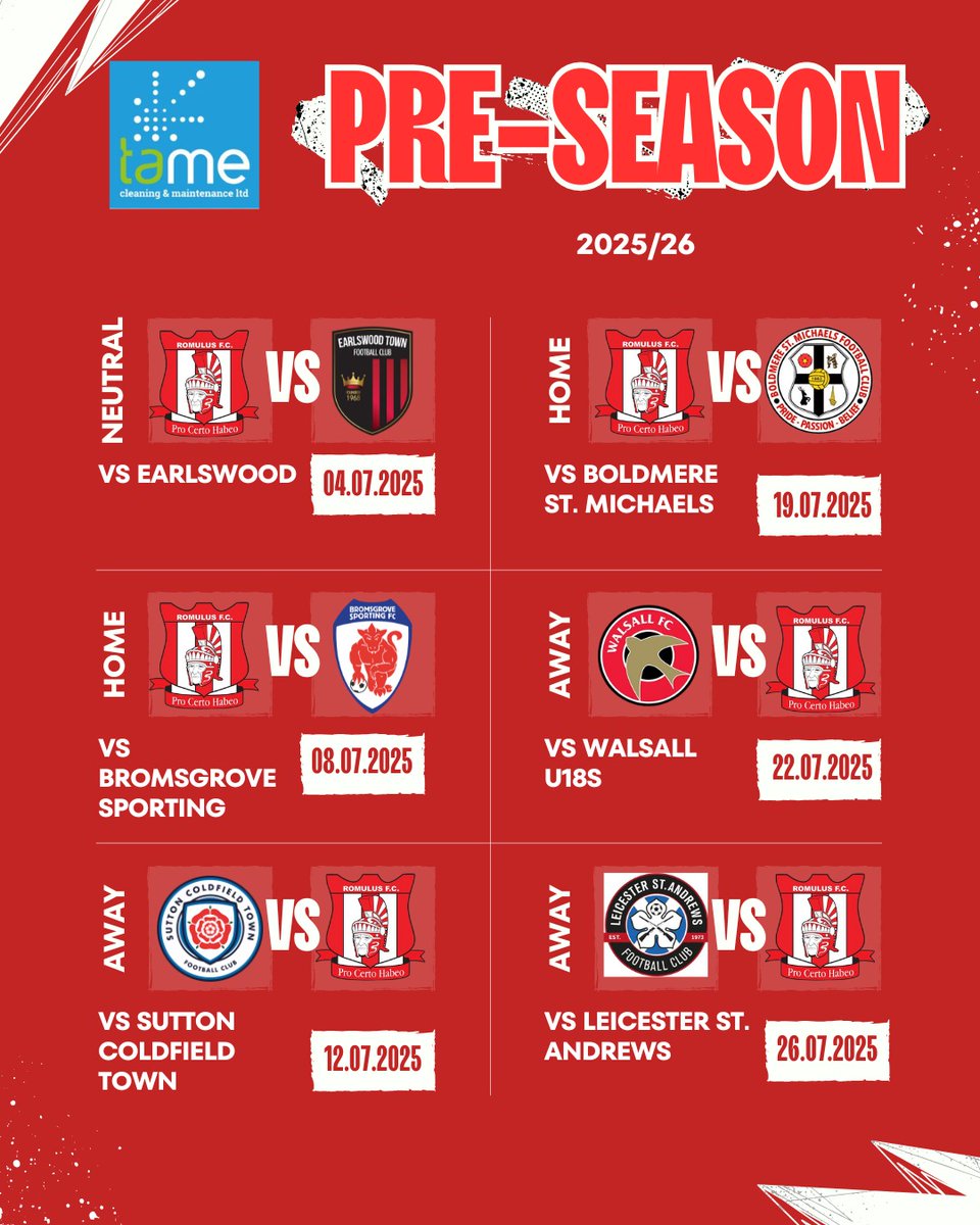 Here are our pre-season friendlies for the forthcoming season. We will be posting further updates closer to each game. UTRs.