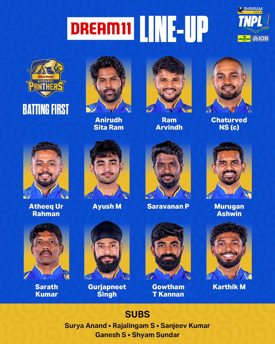 TNPremierLeague's tweet photo. Chepauk Super Gillies won the toss & elected to bowl first. 🏏
#CSGvSMP #TNPL #TNPL2025 #NammaOoruNammaGethu https://t.co/yASQicn1YJ
