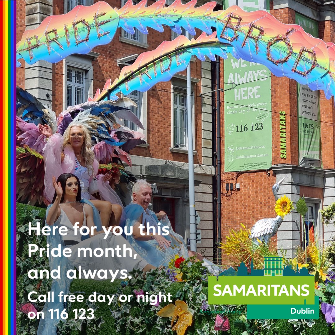 Join us at Dublin Pride Festival this Saturday 28th June for fun and celebration. If you or someone you know is struggling this Pride month, we’re here to listen. Call free on 116 123