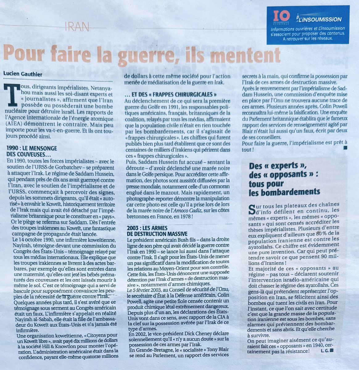 Sébastien Mura (@sebastienmura) on Twitter photo Pour faire la guerre, ils mentent ⬇️
À lire absolument cet article du camarade Lucie Gauthier dans <a href="/InfosOuvrieres/">Informations Ouvrières</a> 👍
Pour faire la guerre, l’impérialisme est prêt à tout ! Pour faire la guerre, ils mentent ⬇️
À lire absolument cet article du camarade Lucie Gauthier dans <a href="/InfosOuvrieres/">Informations Ouvrières</a> 👍
Pour faire la guerre, l’impérialisme est prêt à tout !