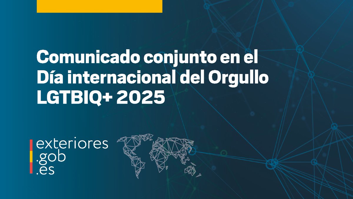 En el Día Internacional del Orgullo LGTBIQ+ 2025, ministros y ministras de Exteriores de España y 14 países unimos nuestras voces y acción para erradicar la discriminación por razón de orientación sexual e identidad de género.

🔗
exteriores.gob.es/es/Comunicacio…