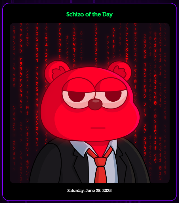 smonad schizos

first person to find out who is da owner of todays schizo of the day gets 10 $MON

send the answer here or in discord, idgaf