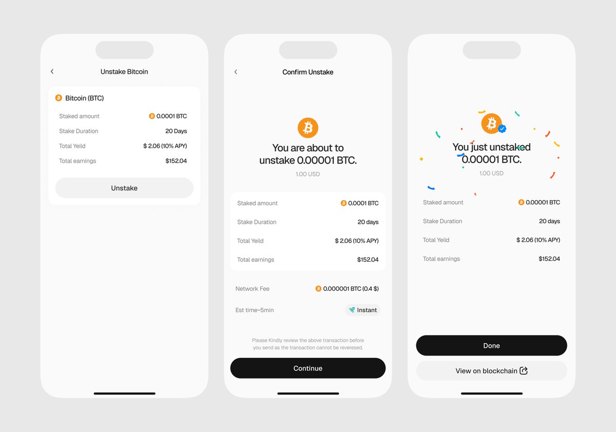 Unstake Bitcoin flow from Ascenta wallet 🚀