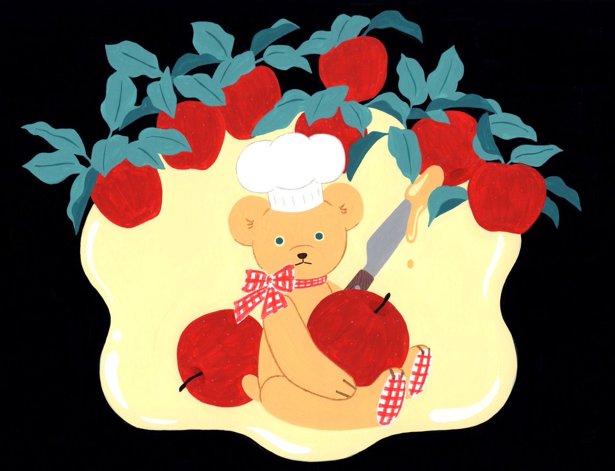 mori_prpr's tweet image. 「パッケージ用のイラストを描く」という課題。バターとりんごを使ったお菓子のパッケージを想定して描きました。
1、2枚目は講評のフィードバックを反映したもの。3枚目は原画。
お菓子のパッケージはいつかやってみたいお仕事のひとつ。とても勉強になりました🍎
